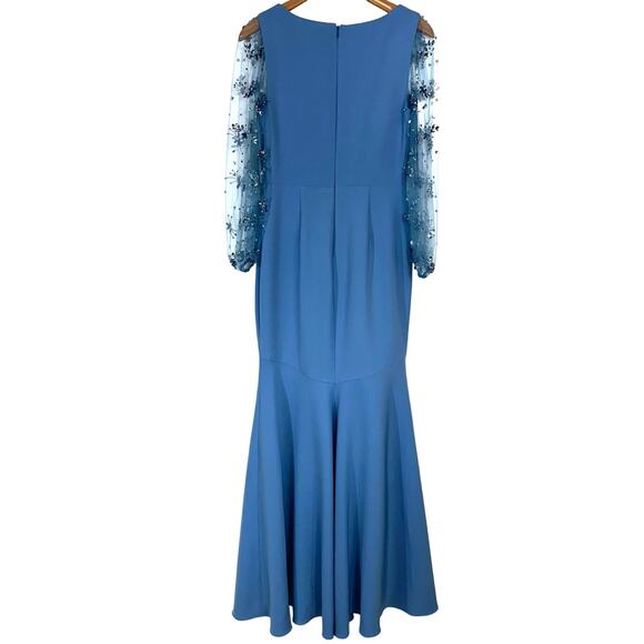 NWT Theia Kiera Beaded Puff Sleeve Gown in Storm Blue Size 4 - Picture 12 of 16